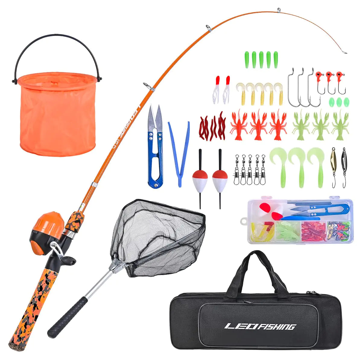 LEOFISHING Kid's Fishing Pole Kits with Portable Telescopic Fishing Rod for Boys Girls and Youth (Orange)