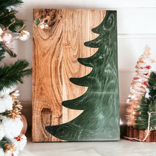 Handcrafted Marbled Tree Christmas Serving Board - 11.5" x 18"