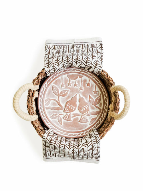 Hand-Crafted Terracotta Bread Warmer & Tea Towel - Lovebird Round