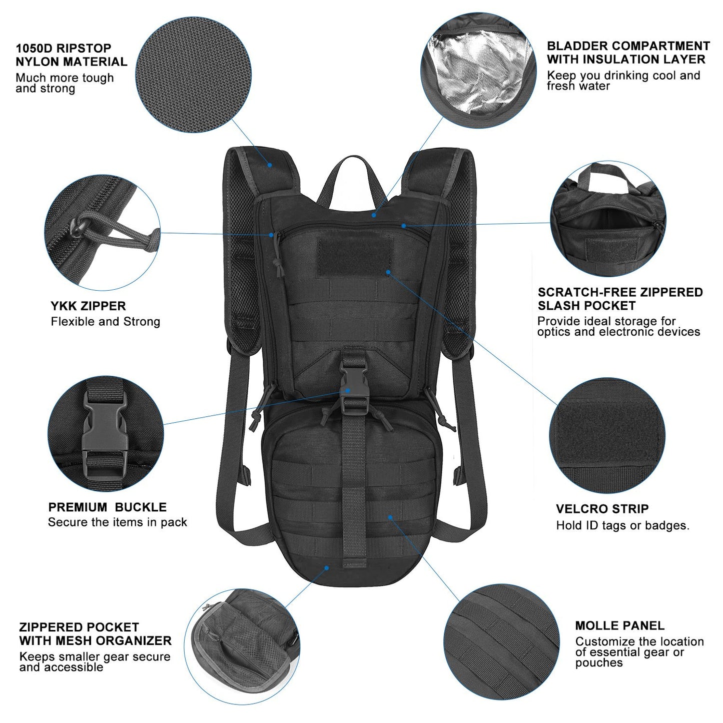 Tactical Hydration Backpack, 2.5L Bladder and Thermal Insulation