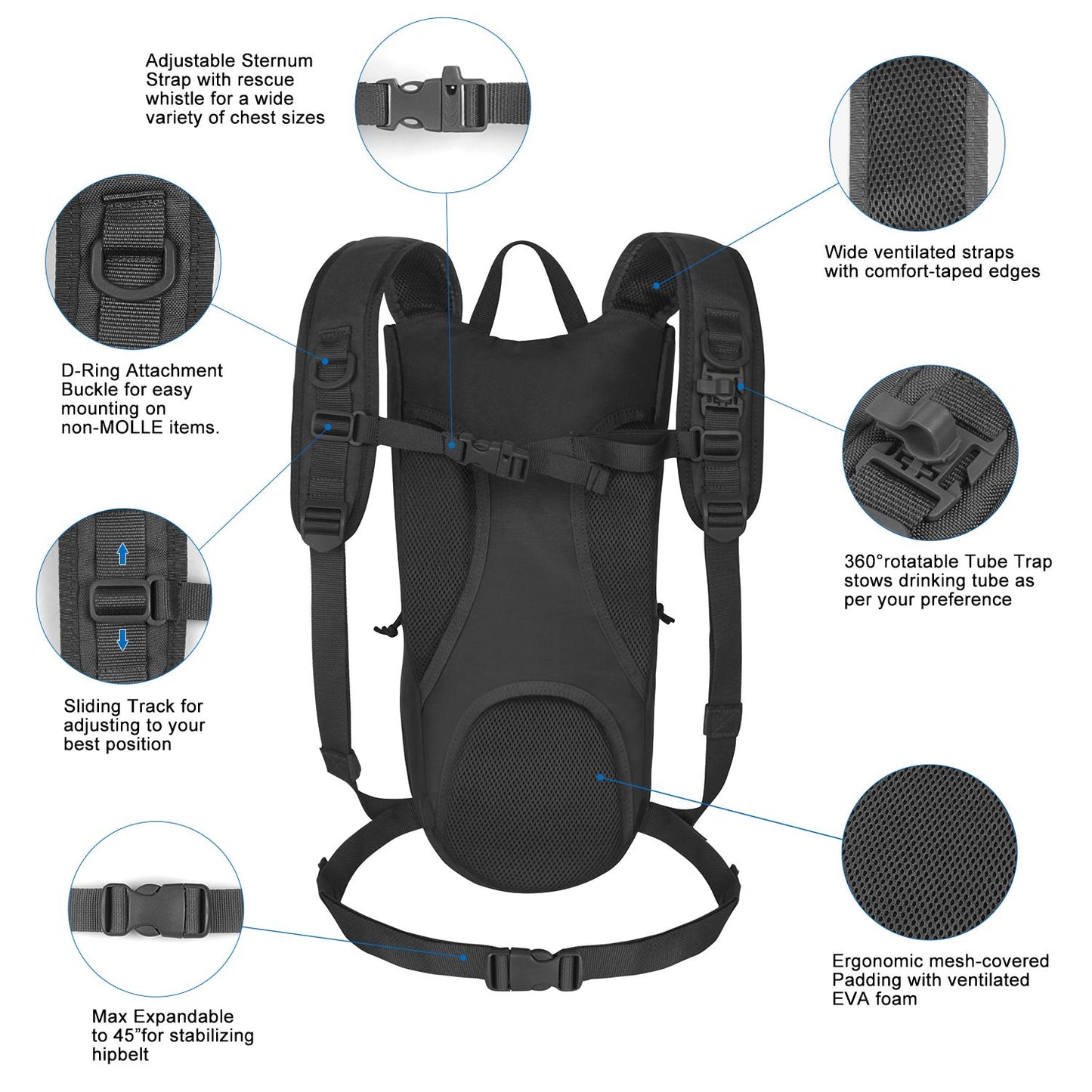 Tactical Hydration Backpack, 2.5L Bladder and Thermal Insulation
