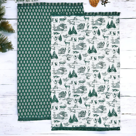 Hand Towels Deer Themed Forest Green - set of 2