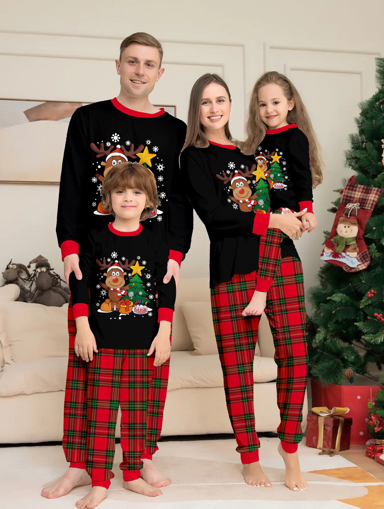 Matching Christmas Family Pajamas - Cartoon Reindeer