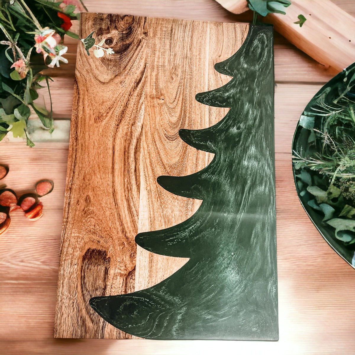 Handcrafted Marbled Tree Christmas Serving Board - 11.5" x 18"