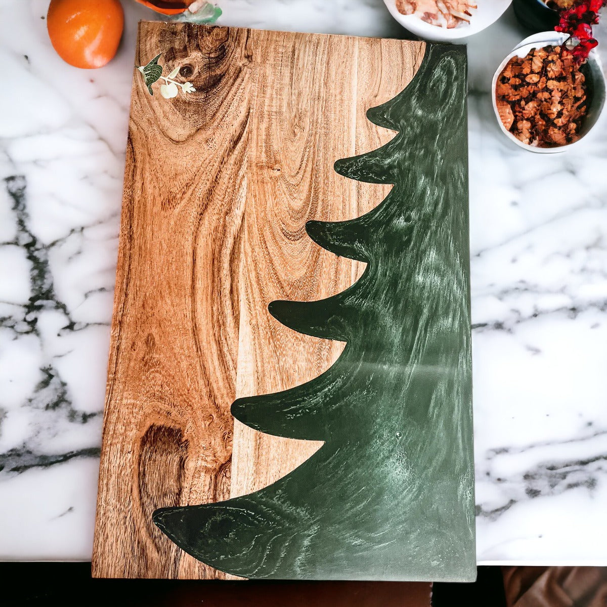 Handcrafted Marbled Tree Christmas Serving Board - 11.5" x 18"