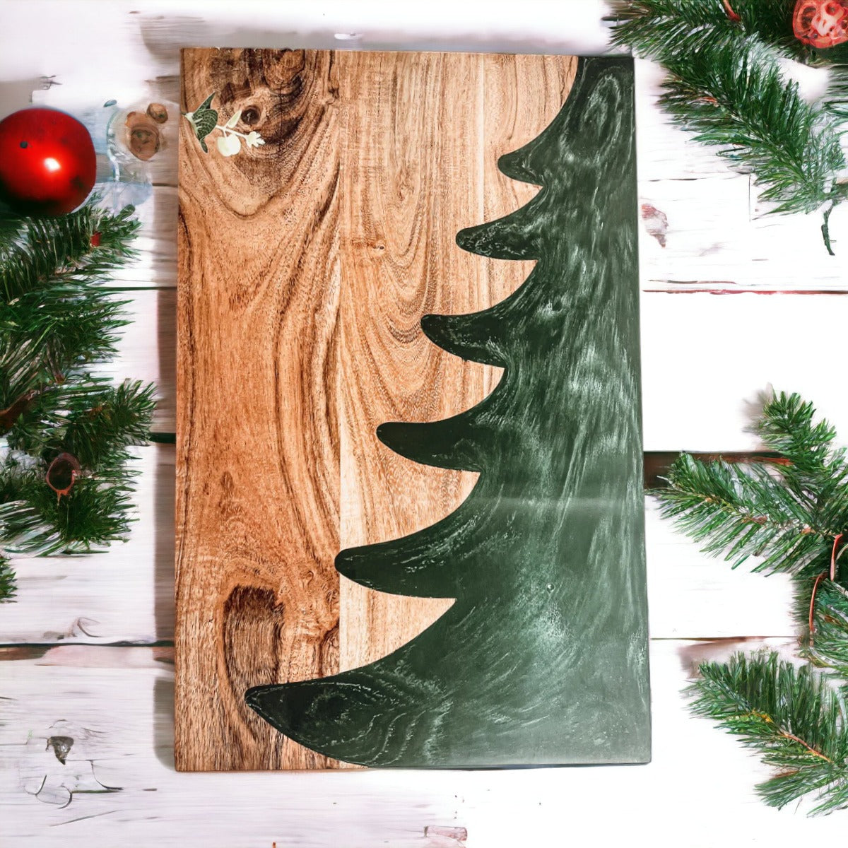 Handcrafted Marbled Tree Christmas Serving Board - 11.5" x 18"