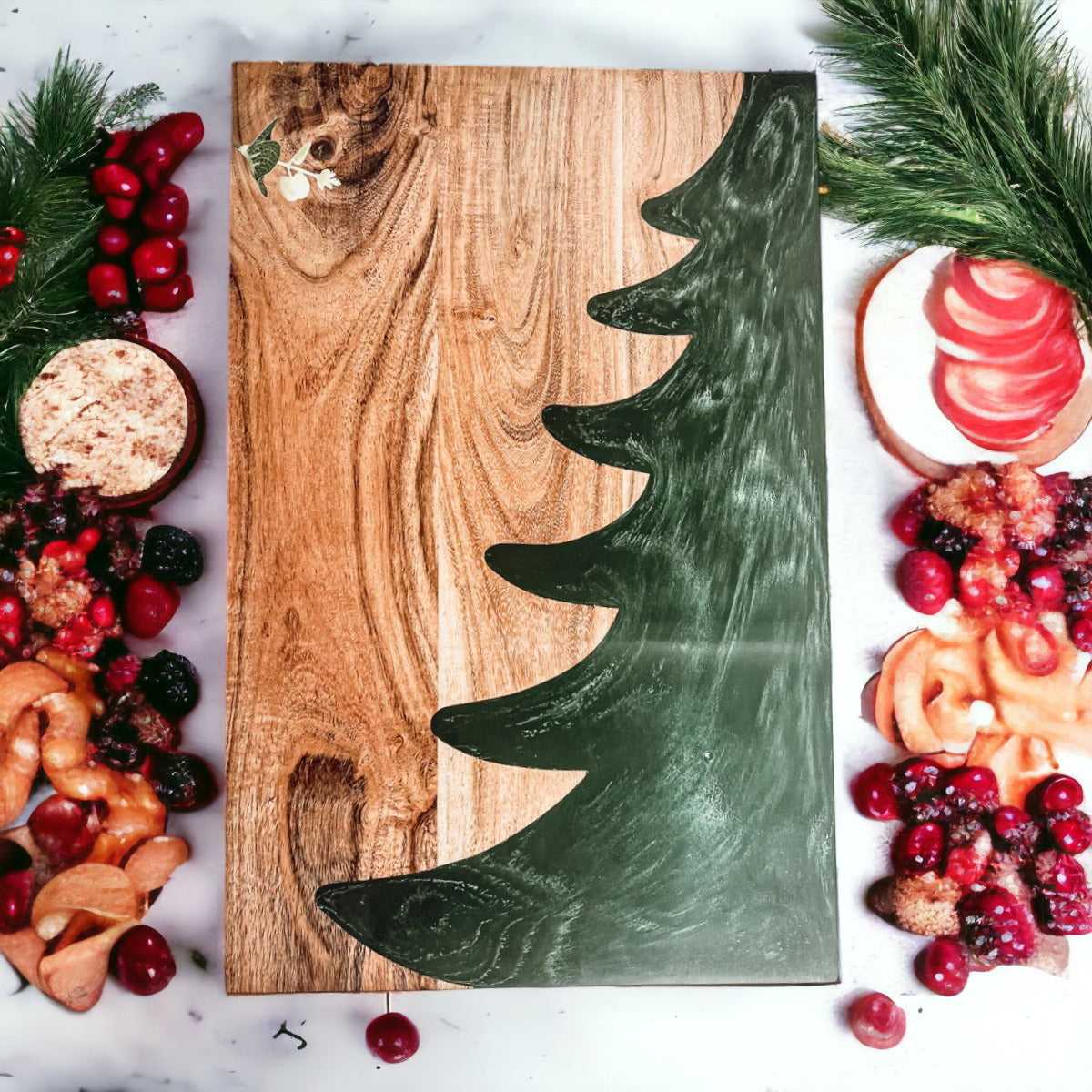 Handcrafted Marbled Tree Christmas Serving Board - 11.5" x 18"