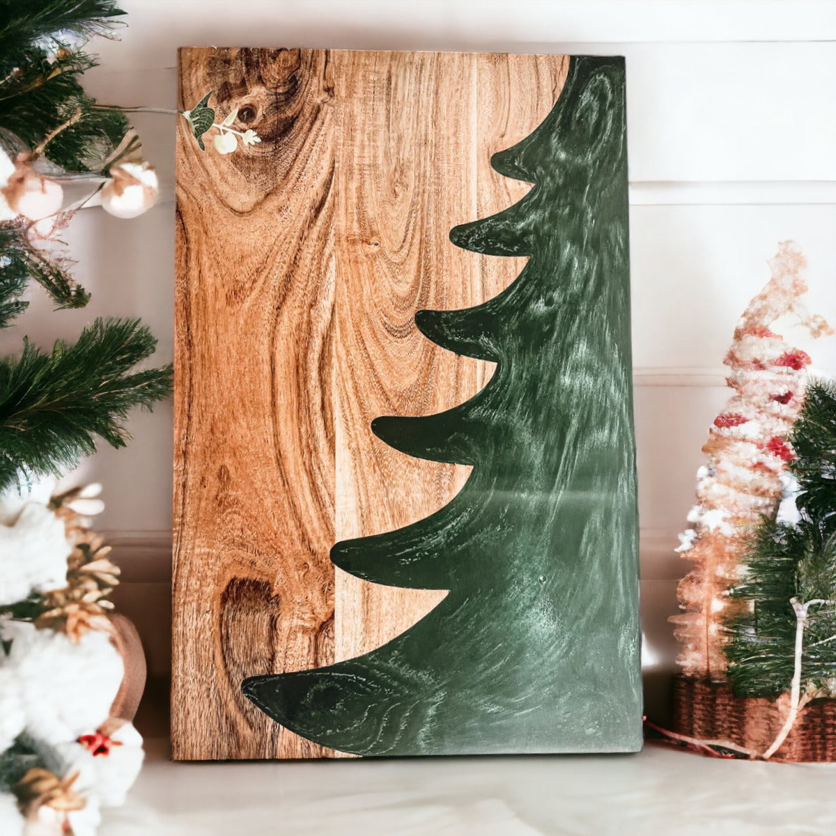 Handcrafted Marbled Tree Christmas Serving Board - 11.5" x 18"
