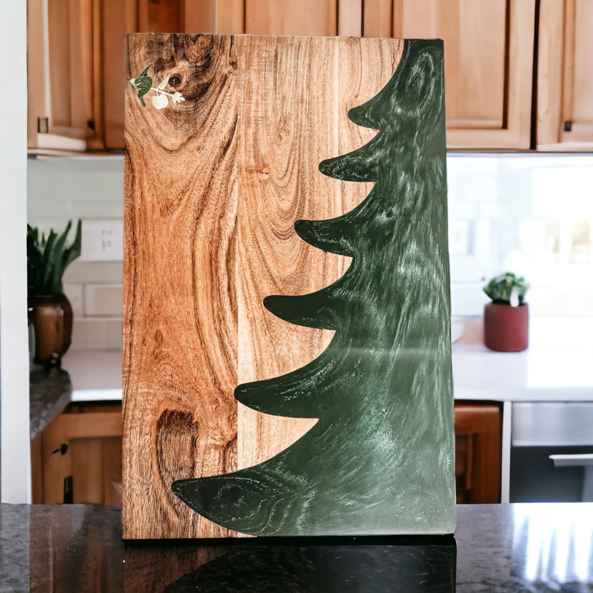Handcrafted Marbled Tree Christmas Serving Board - 11.5" x 18"