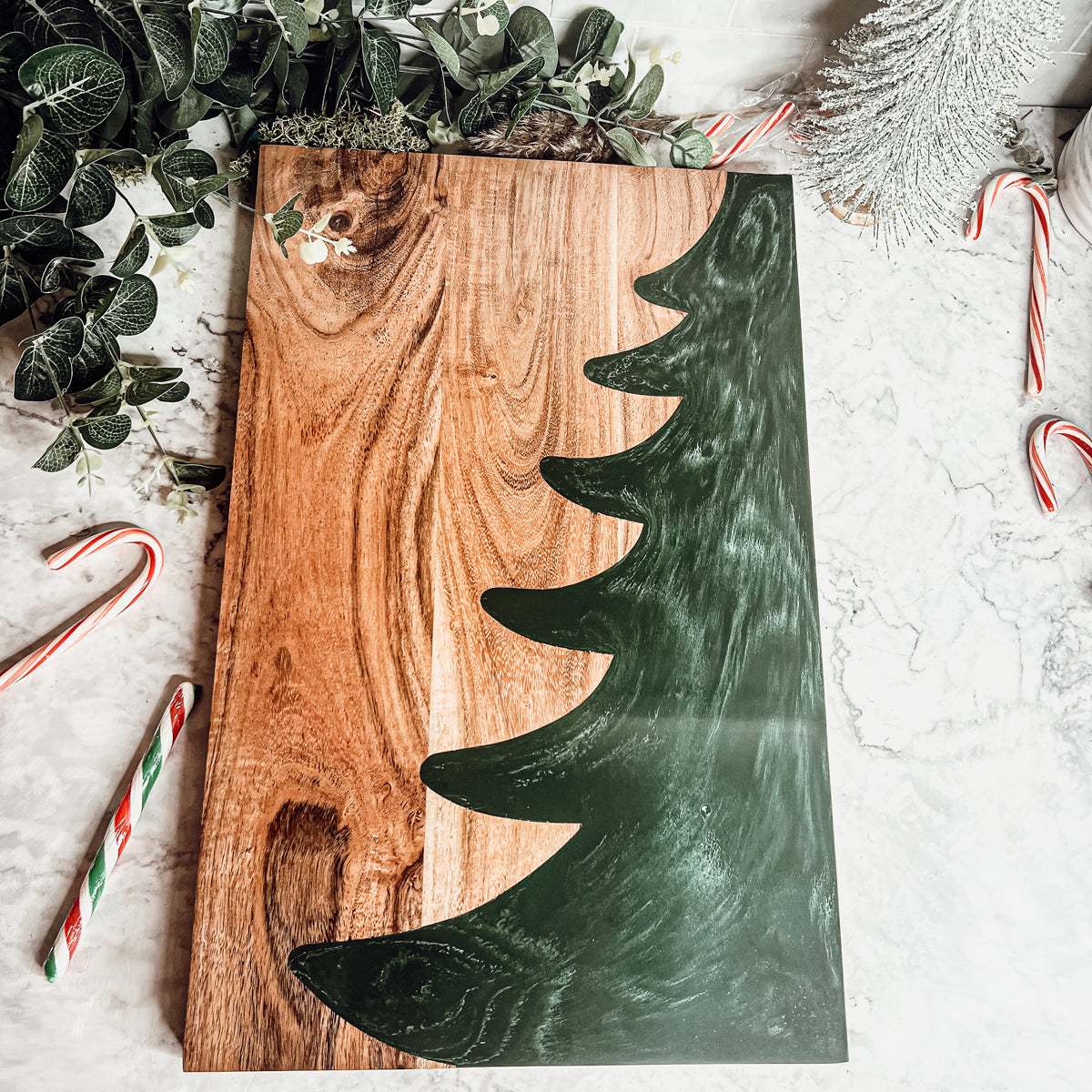 Handcrafted Marbled Tree Christmas Serving Board - 11.5" x 18"