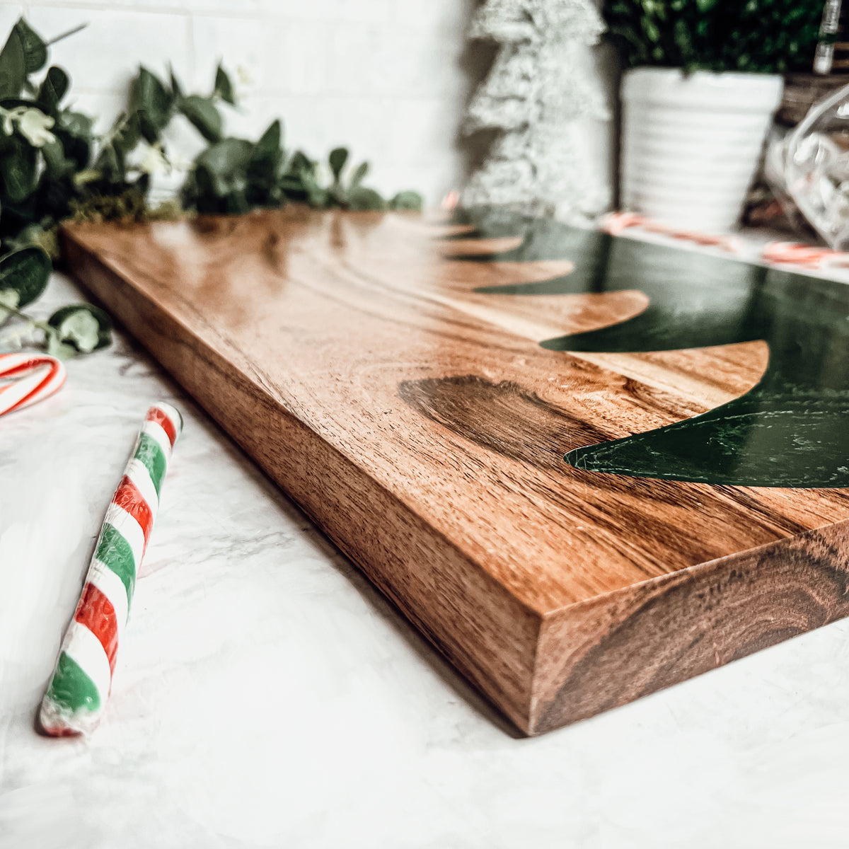 Handcrafted Marbled Tree Christmas Serving Board - 11.5" x 18"
