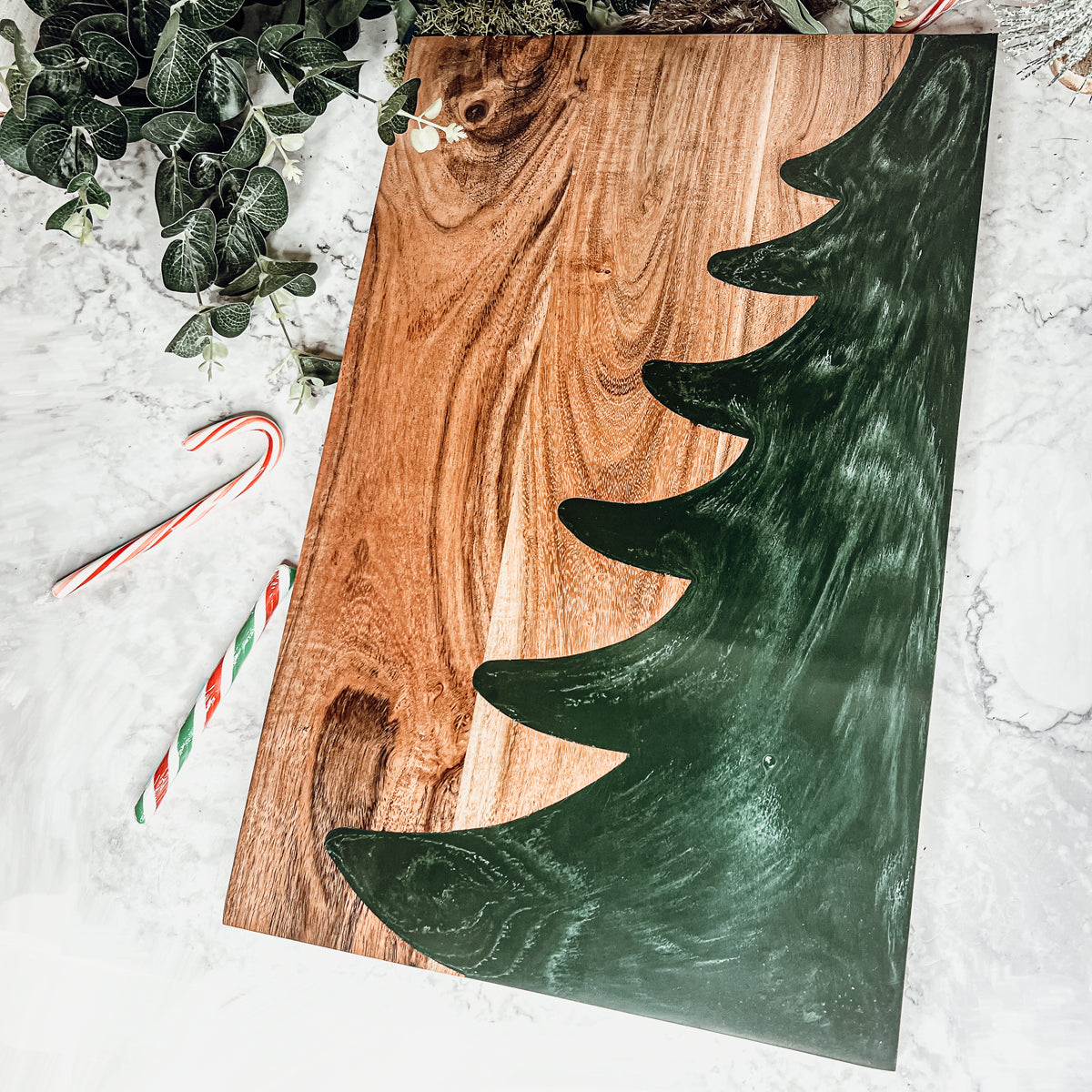 Handcrafted Marbled Tree Christmas Serving Board - 11.5" x 18"