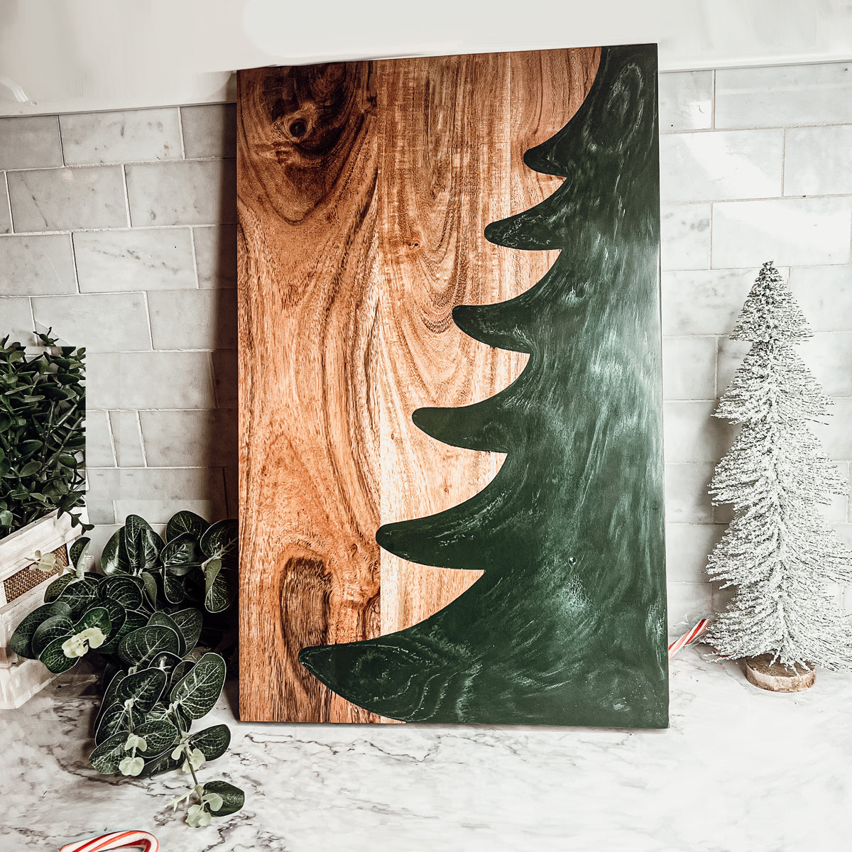 Handcrafted Marbled Tree Christmas Serving Board - 11.5" x 18"