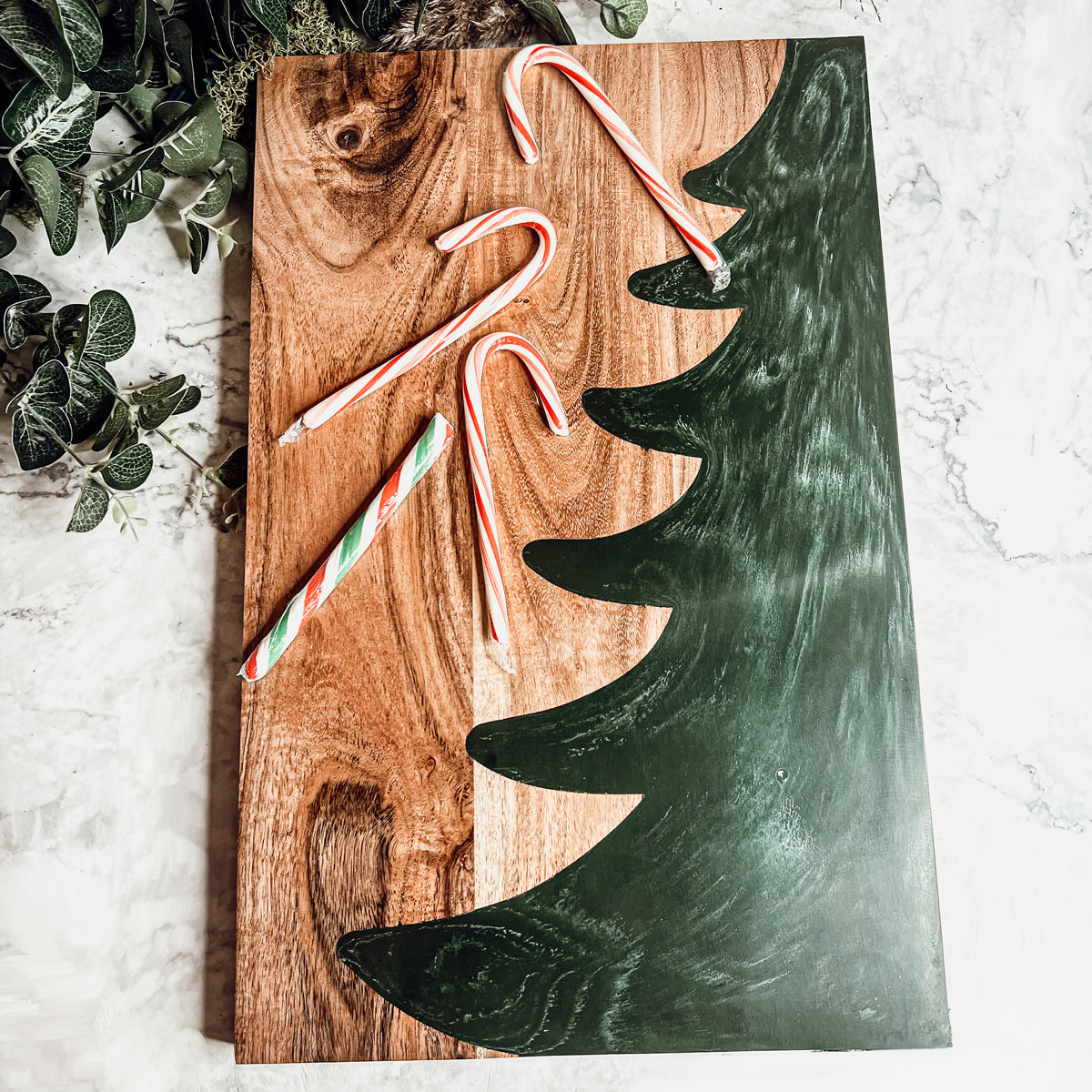 Handcrafted Marbled Tree Christmas Serving Board - 11.5" x 18"