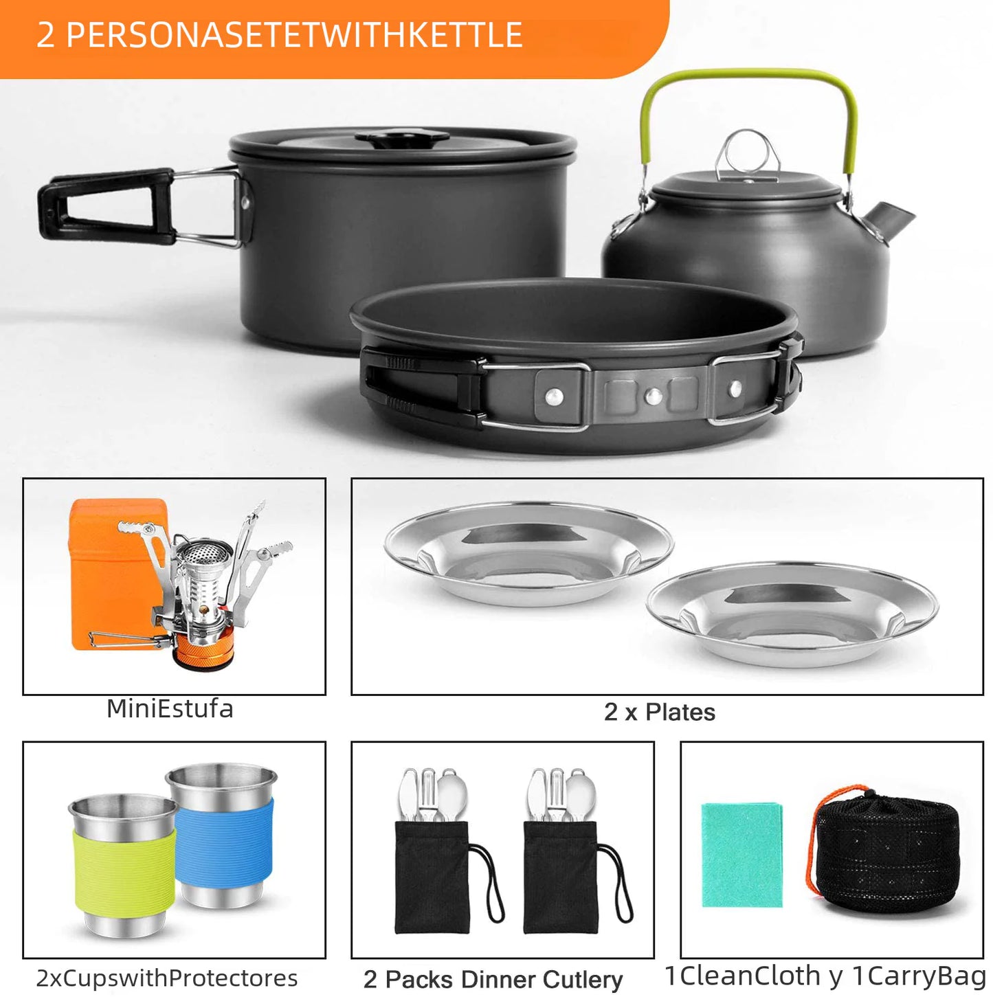 Outdoor Cooking Gear Set with Stove, Pot, and Teapot