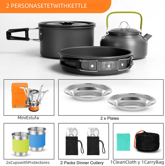 Outdoor Cooking Gear Set with Stove, Pot, and Teapot
