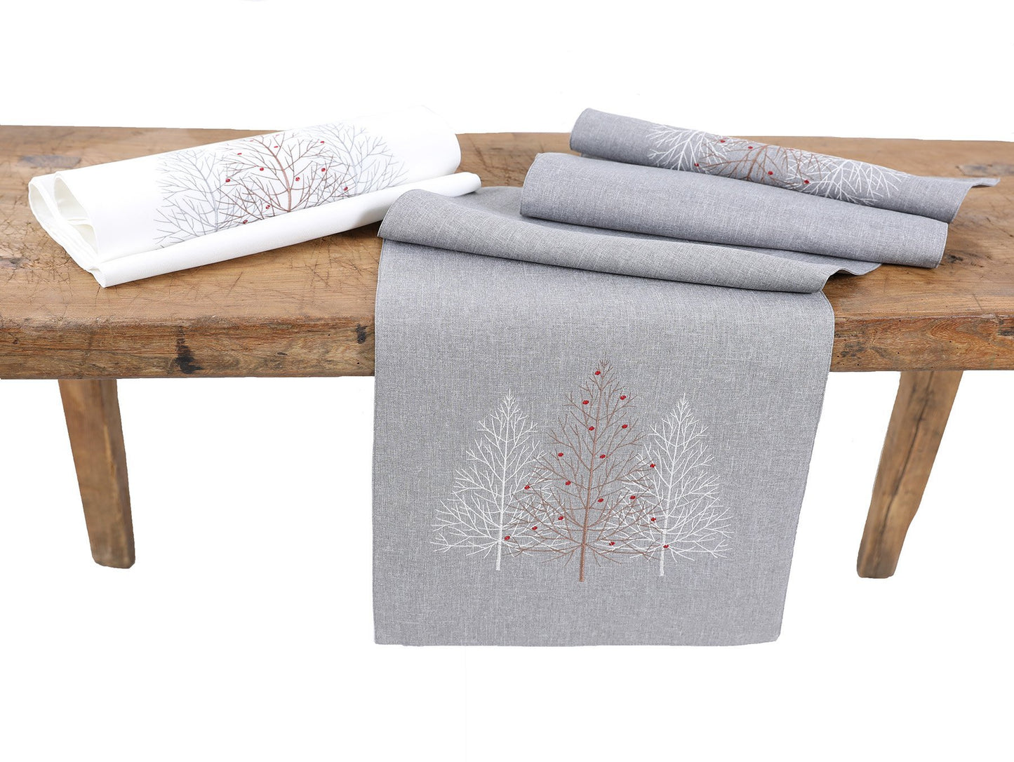 Embroidered Christmas Table Runner - Trees (2 colors)
