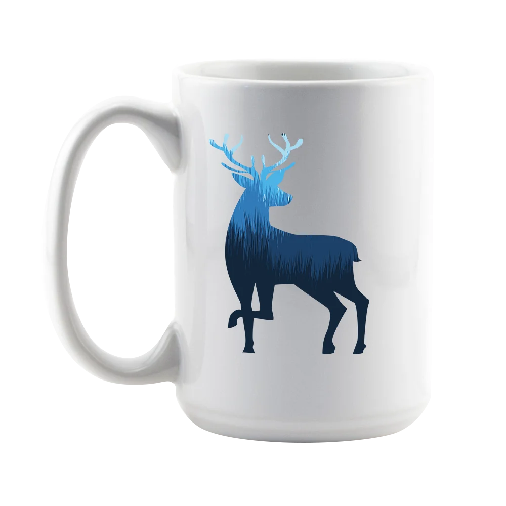 Deer Silhouette Coffee Mug, Blue 15 oz