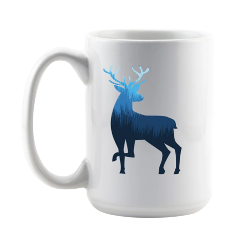Deer Silhouette Coffee Mug, Blue 15 oz