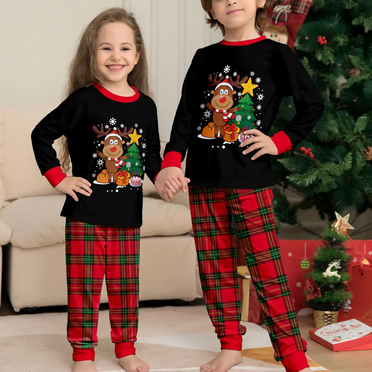 Matching Christmas Family Pajamas - Cartoon Reindeer