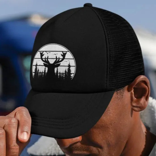 Embroidered Deer Hunting Trucker Hat (available in 4 colors)